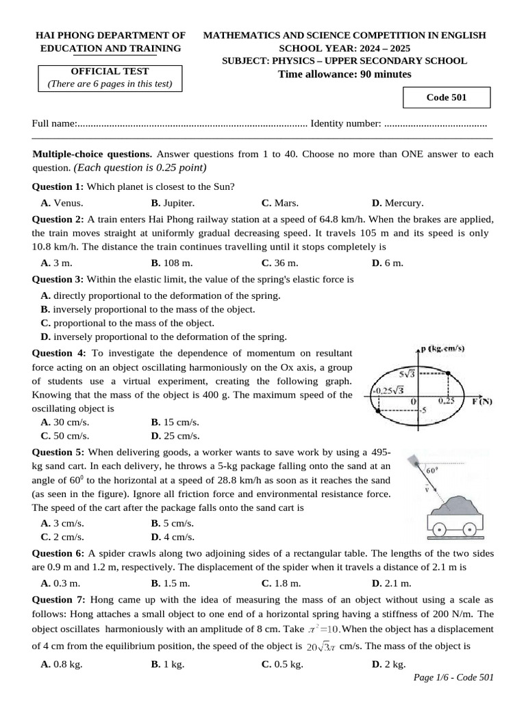 Physics Test for Upper Secondary Students | PDF | Waves | Oscillation