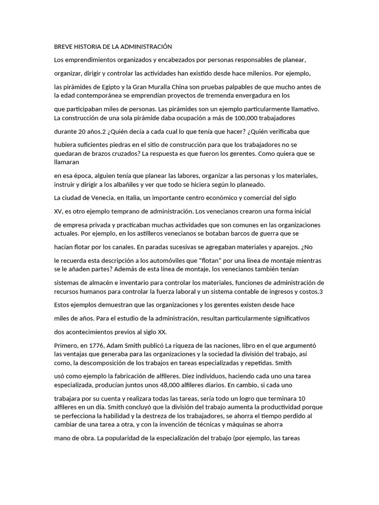 Historia de la Administración a lo Largo del Tiempo | PDF | Division de ...