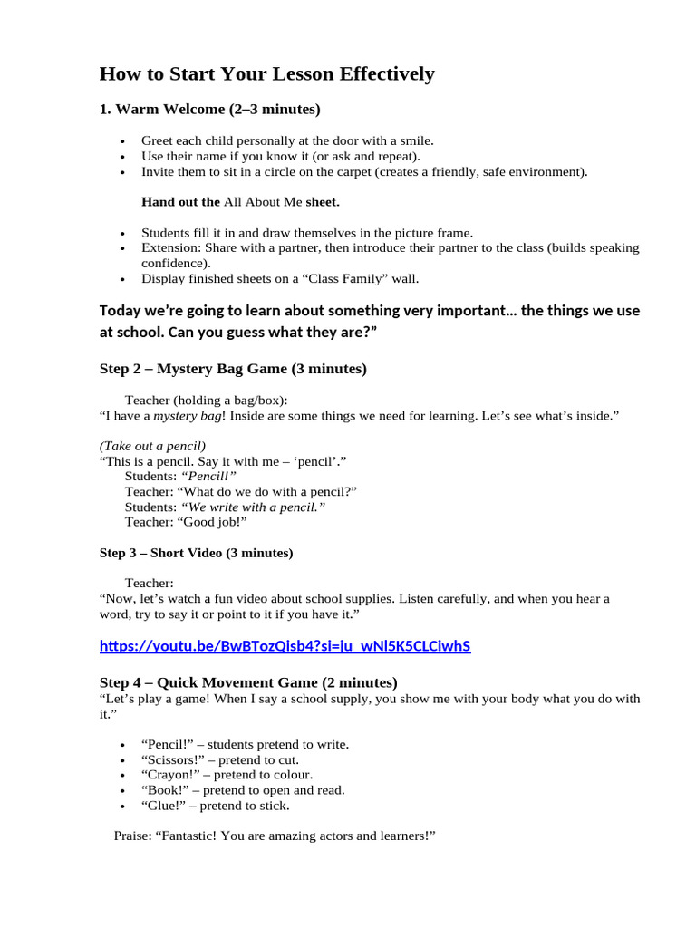 Effective Lesson Start Strategies | PDF