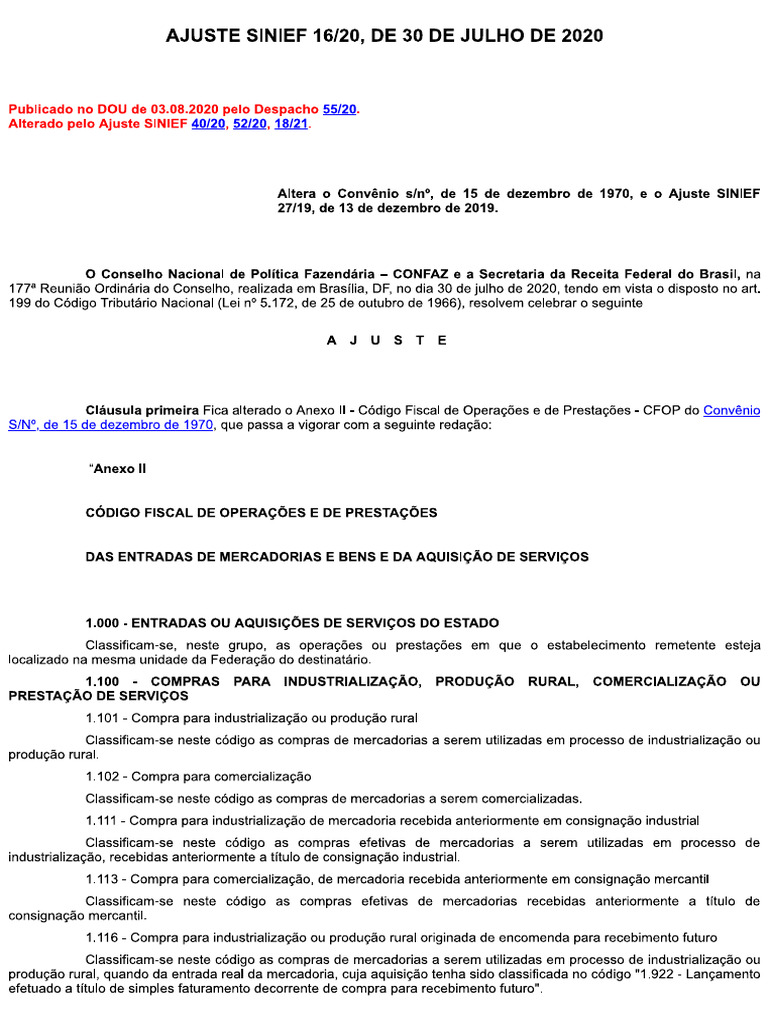 AJUSTE SINIEF 16 - 20 - Conselho Nacional de Política Fazendária CONFAZ ...