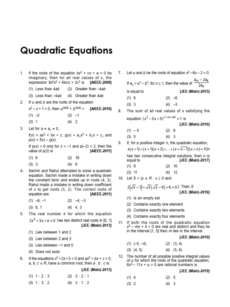 M Ch-02 Quadratic Equations | PDF | Quadratic Equation | Numbers