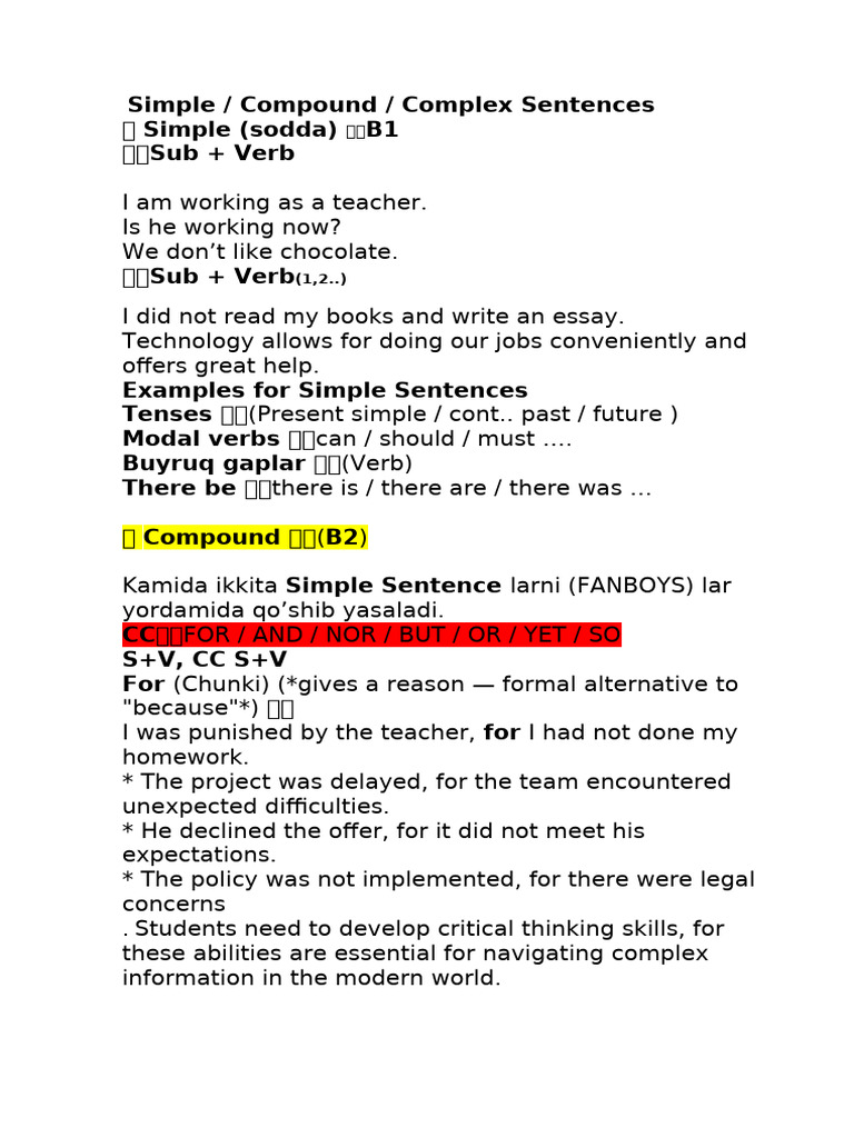 Simple Compound Complex | PDF | Cost Of Living