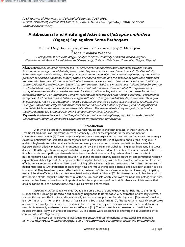 Antimicrobial Effects of Jatropha Sap | PDF | Microbiology | Biology