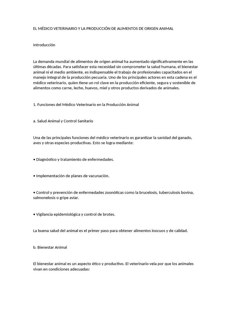 Rol del Médico Veterinario en Producción Animal | PDF | Alimentos ...