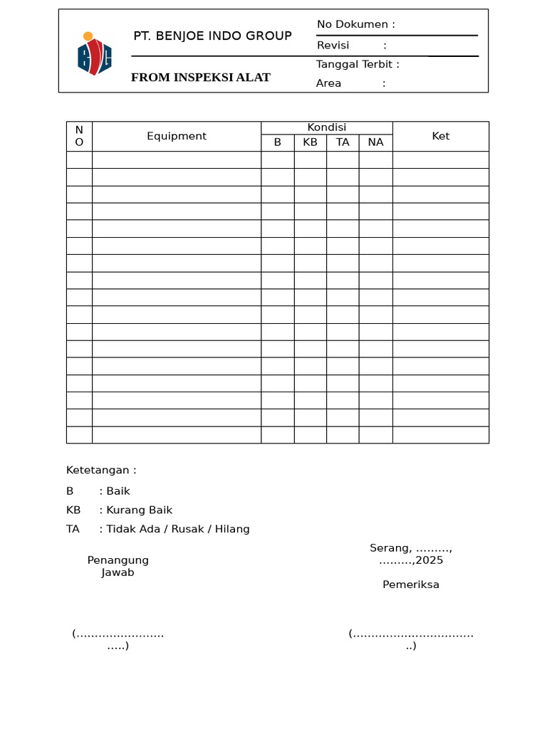 Laporan Inspeksi Alat Benjoe Indo Group | PDF