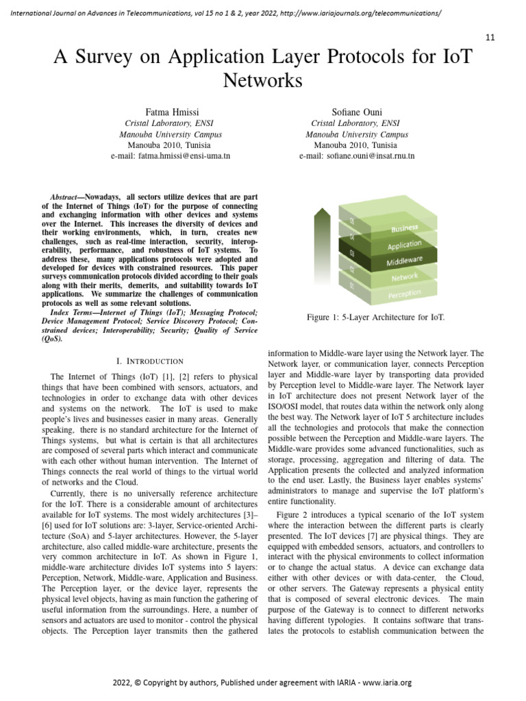 IoT Application Layer Protocols Survey | PDF | Internet Of Things ...