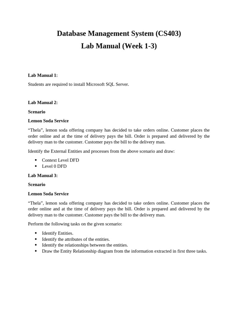 SQL Server Lab Manual for CS403 | PDF