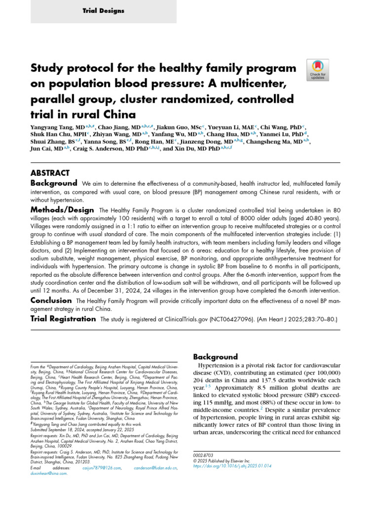 Healthy Family Program: BP Management Trial | PDF | Hypertension ...
