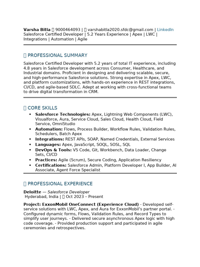 Salesforce Developer Varsha Resume | PDF | Cloud Computing | Computing