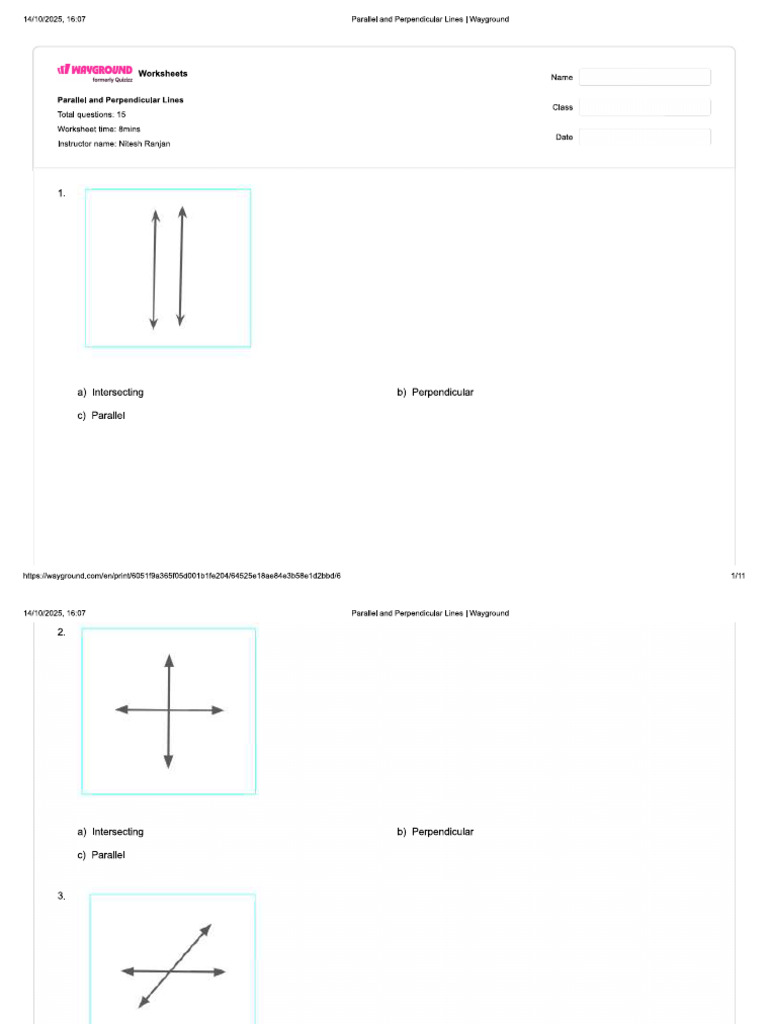 Perpendicular and Parrallel Lines Quizz | PDF