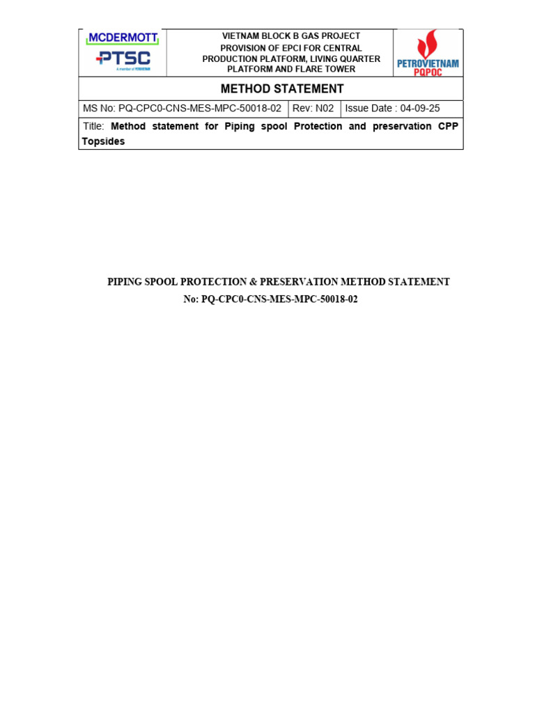 Piping Spool Protection Method Statement | PDF | Crane (Machine) | Pipe ...