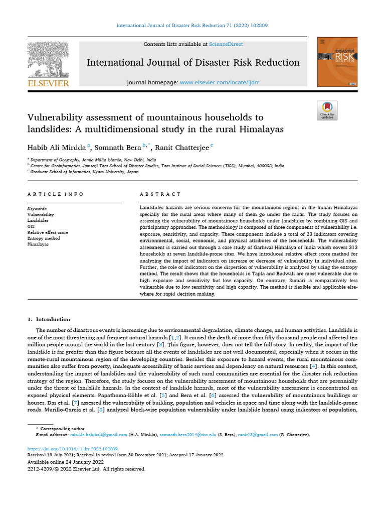 Vulnerability of Himalayan Households to Landslides | PDF | Landslide ...