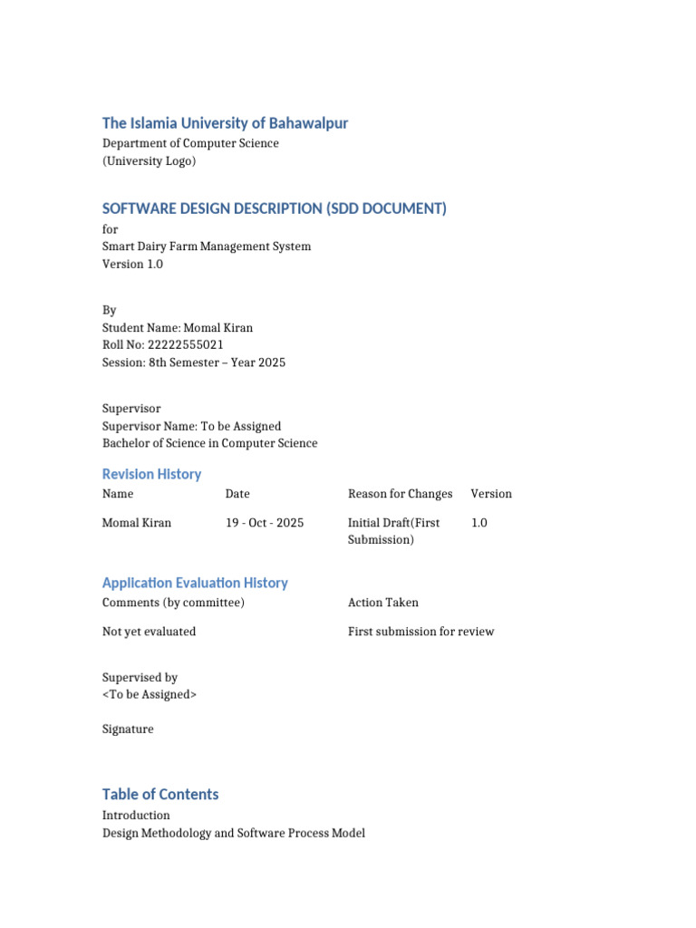 Smart Dairy Farm SDD | PDF | Software Development Process | Object ...