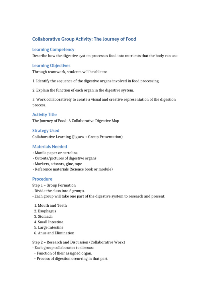 Collaborative Digestive System Activity | PDF | Gastrointestinal Tract ...