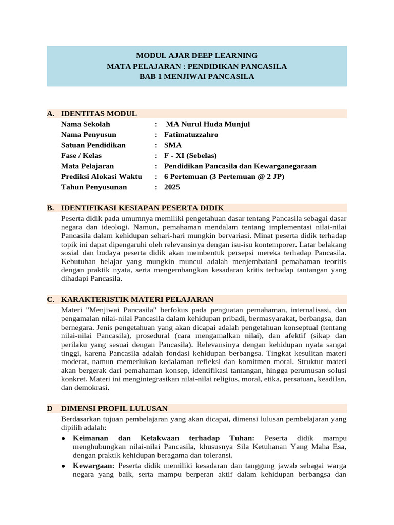 Modul Ajar Pancasila untuk SMA XI | PDF