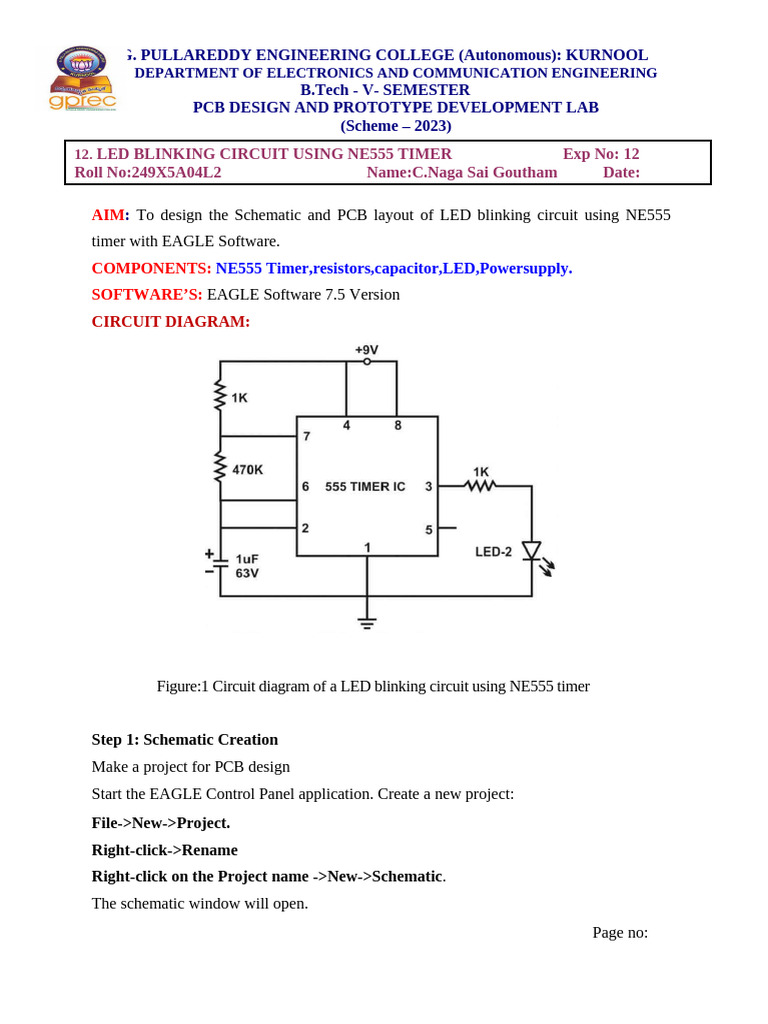 NE555 LED Blinking Circuit Design | PDF | Electronic Circuits ...