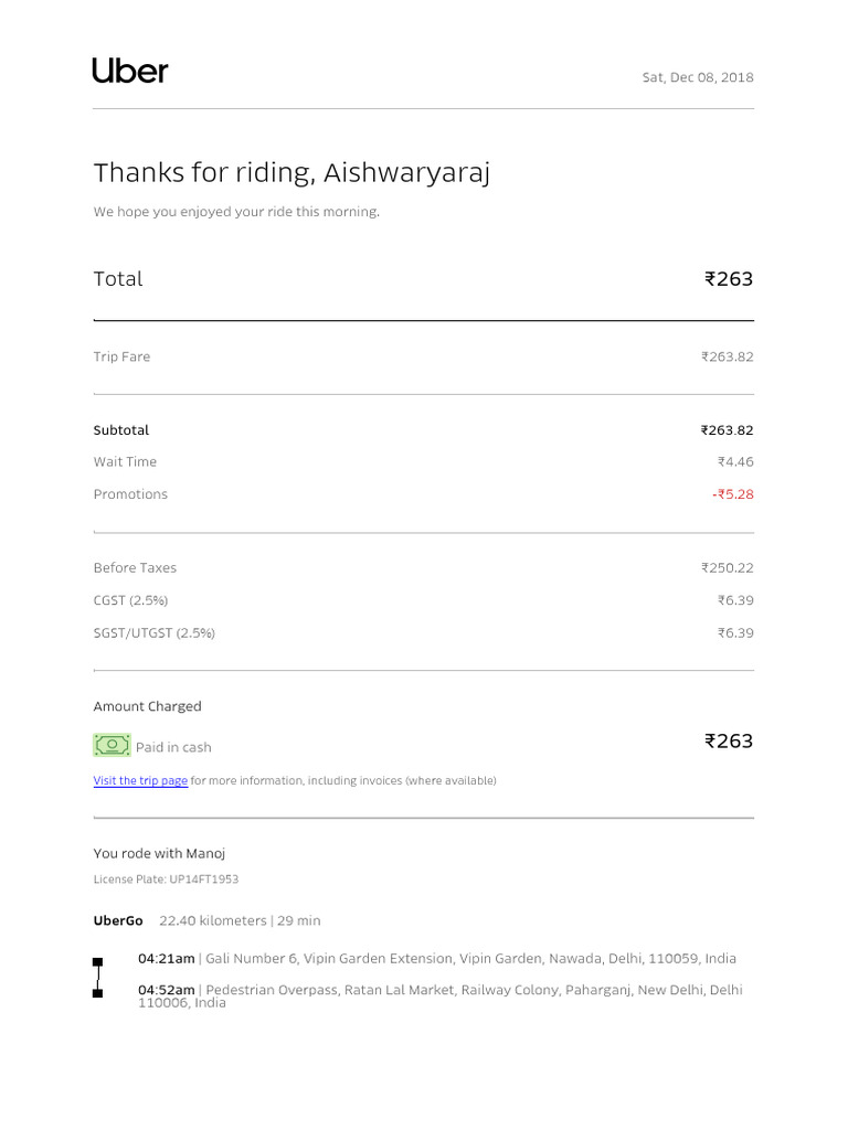 Uber Ride Summary for Aishwaryaraj | PDF