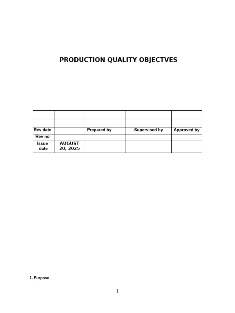 Production Quality Objectives Overview | PDF | Calibration | Business