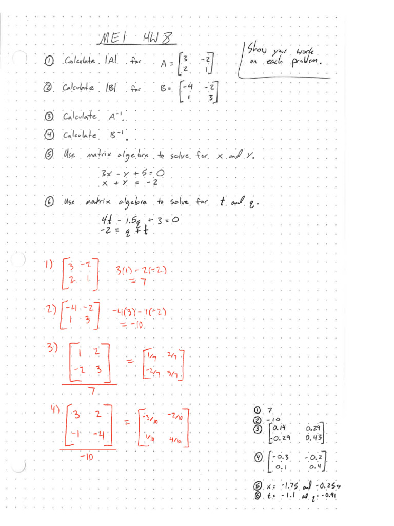 ME1 HW 8 - Matrix Algebra | PDF