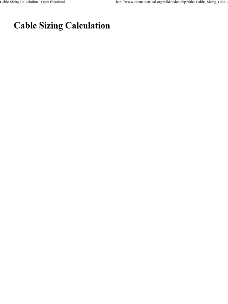 Cable Sizing Calculation PDF Electrical Impedance Cable