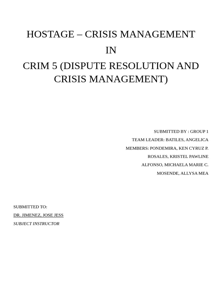 Hostage Crisis Management Overview | PDF | Crisis Management | Emergency