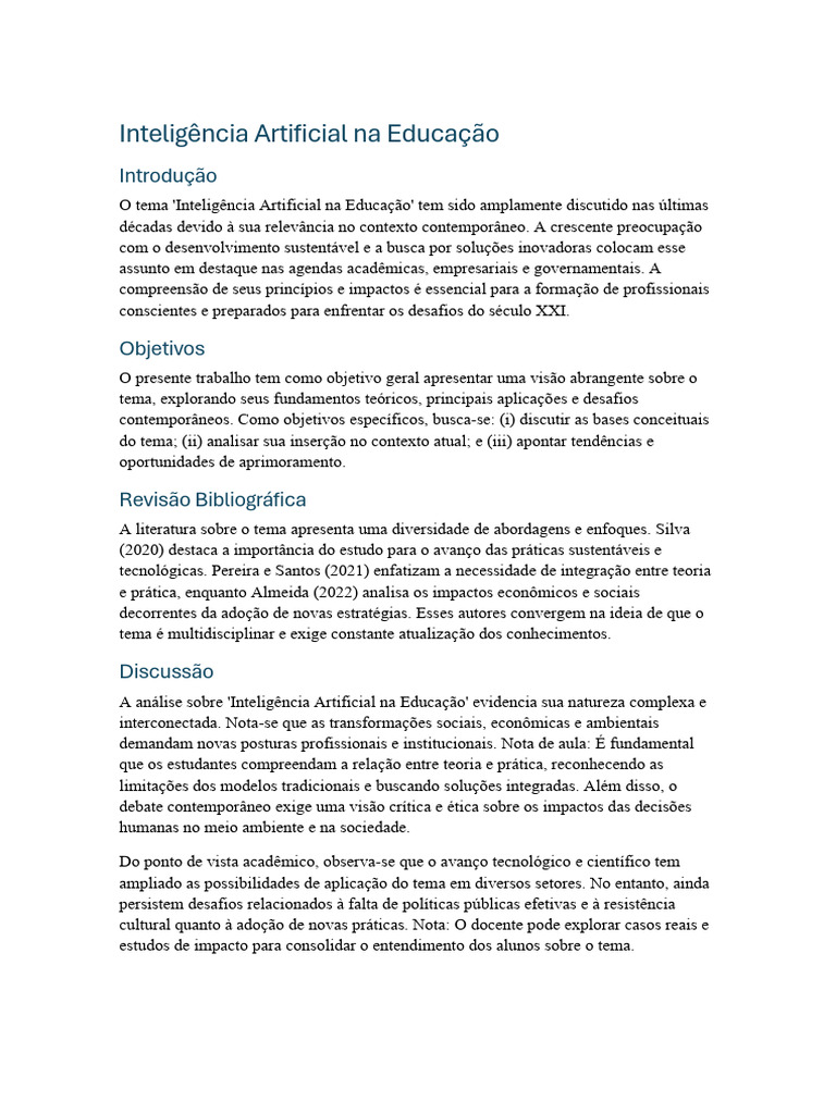 Inteligência Artificial na Educação: Impactos e Desafios | PDF ...