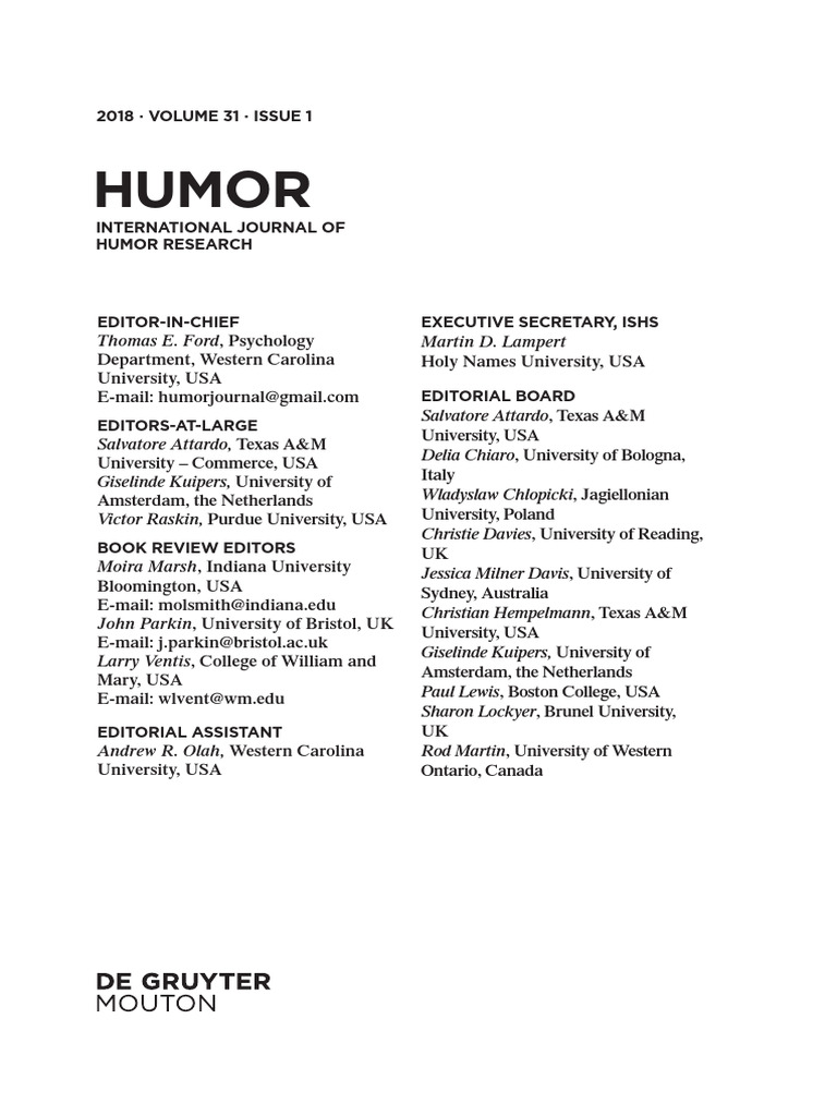 Humor Research Journal 2018 Overview | PDF | Academic Publishing ...