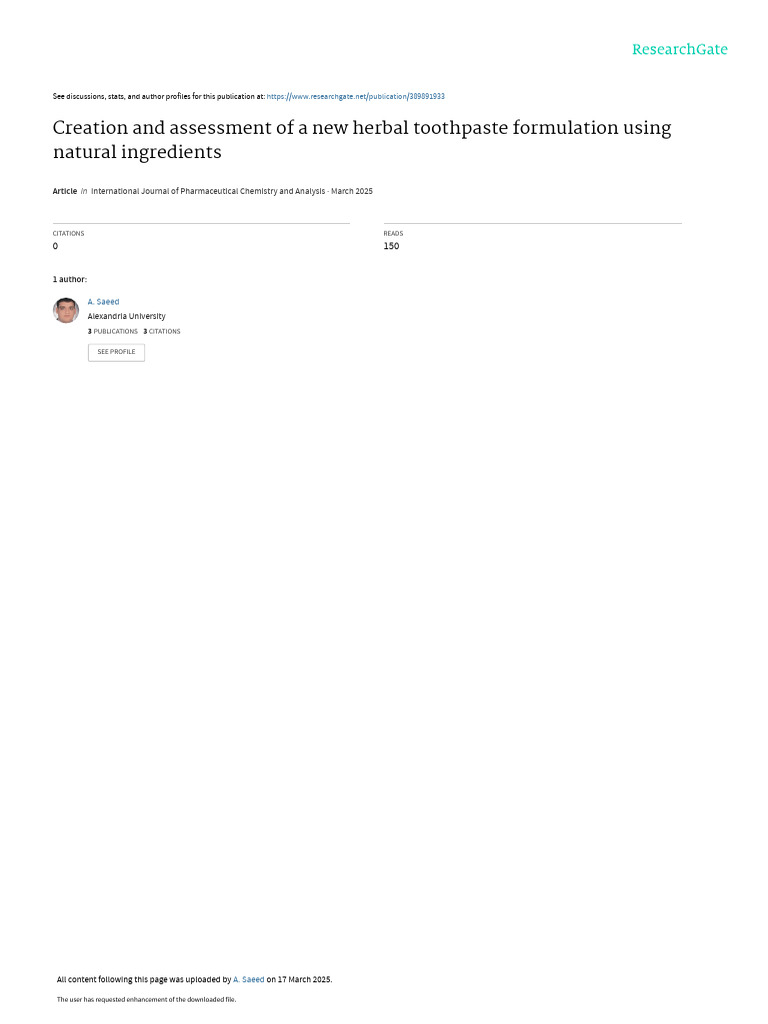 Creation and Assessment of A New Herbal Toothpaste Formulation Using ...