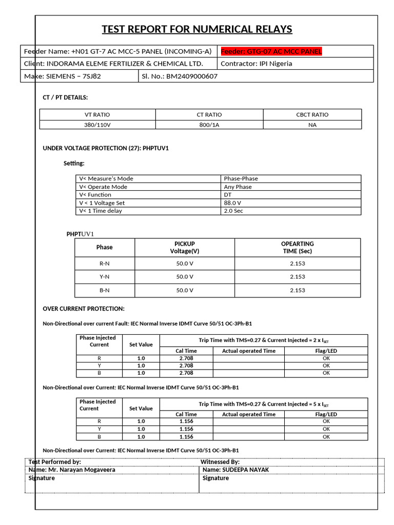 PHPTUV1 Relay Test Report | PDF | Electrical Engineering | Electricity