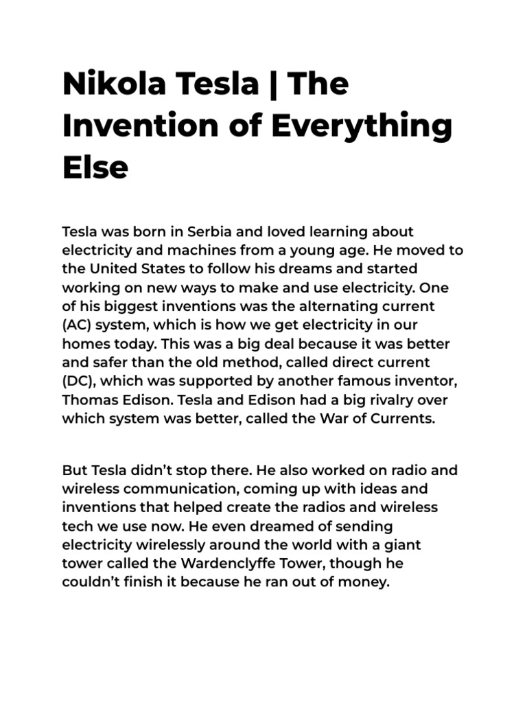 Nikola Tesla: Pioneer of Electricity | PDF