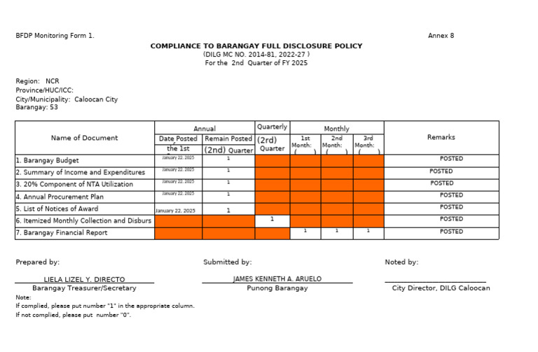 Barangay Full Disclosure Compliance Form | PDF | Chess Theory | Chess