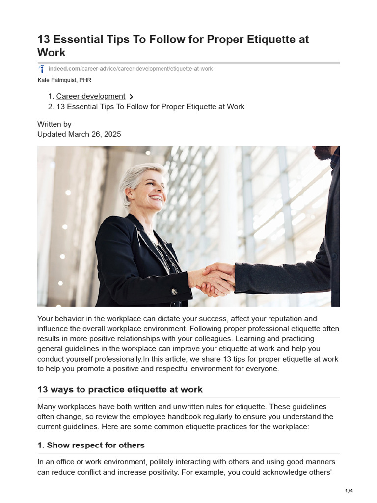 13 Essential Tips To Follow For Proper Etiquette at Work | PDF ...