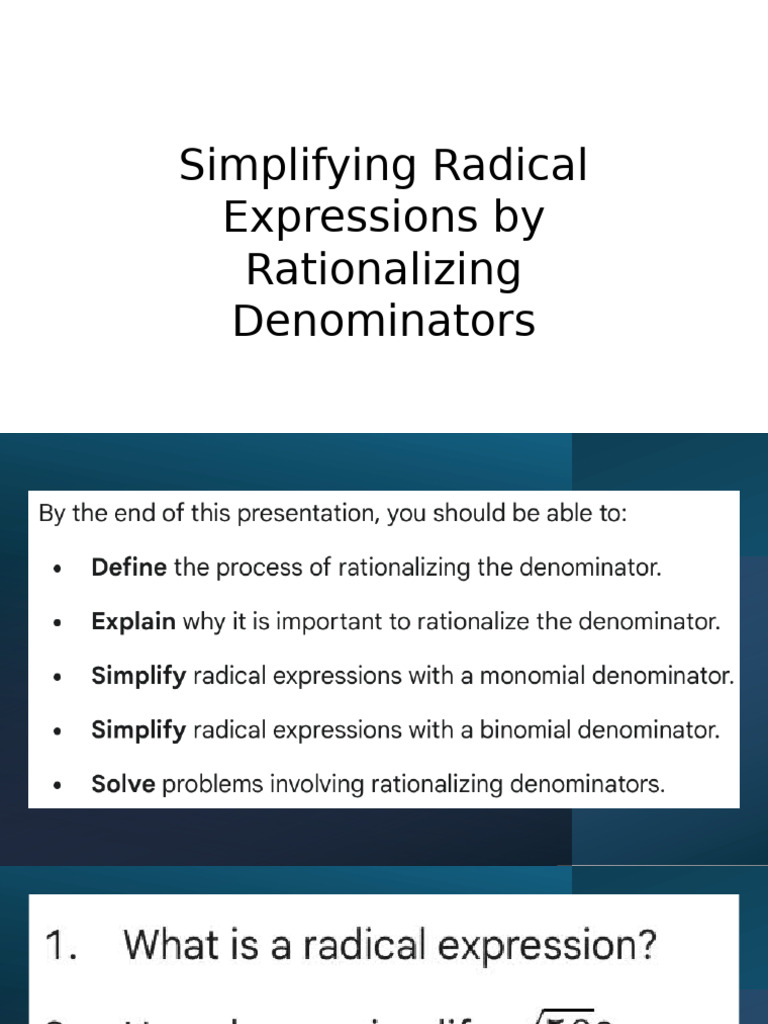 Simplifying Radical Expressions by Rationalizing Denominators | PDF