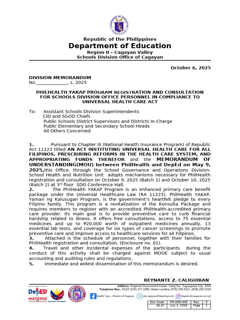 PhilHealth Yakap Program Memo 2025 | PDF | Universal Health Care ...
