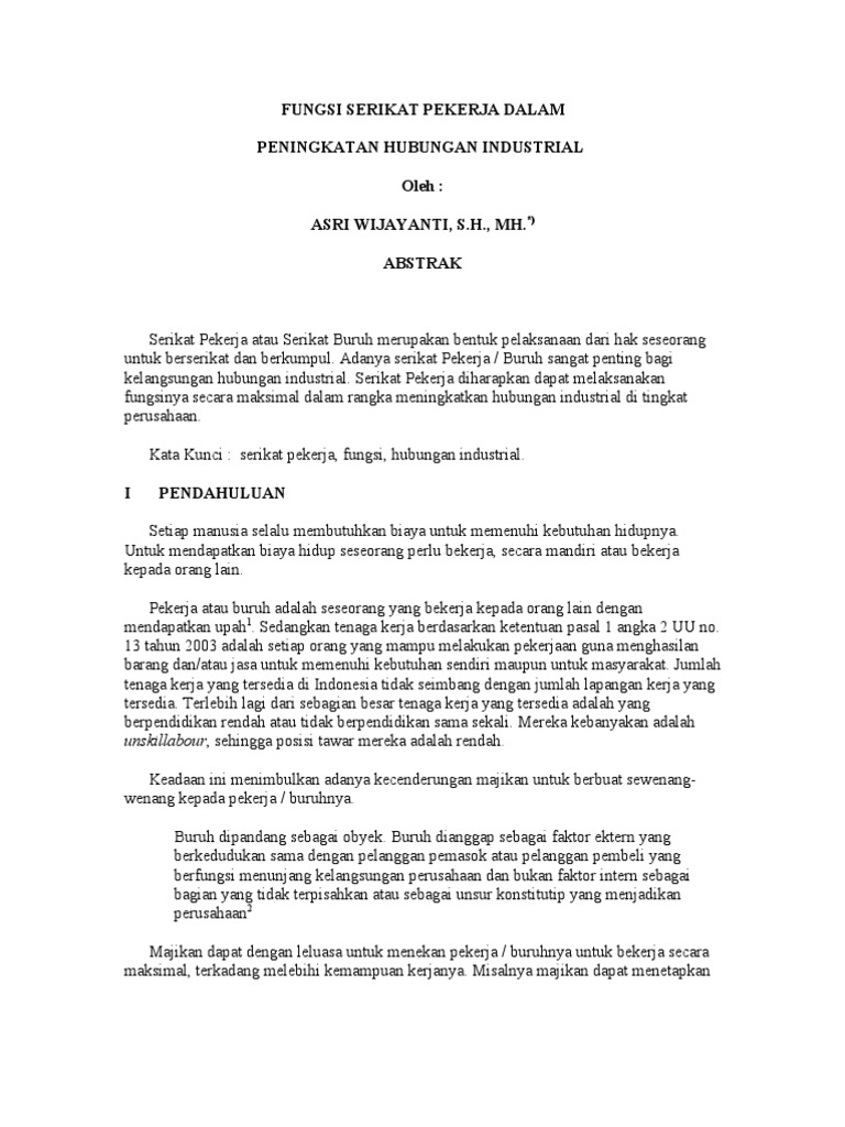 FUNGSI SERIKAT PEKERJA