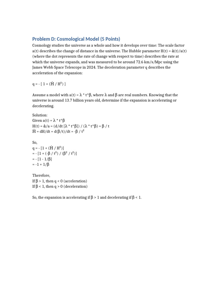 Cosmological Model: Universe Expansion Analysis | PDF