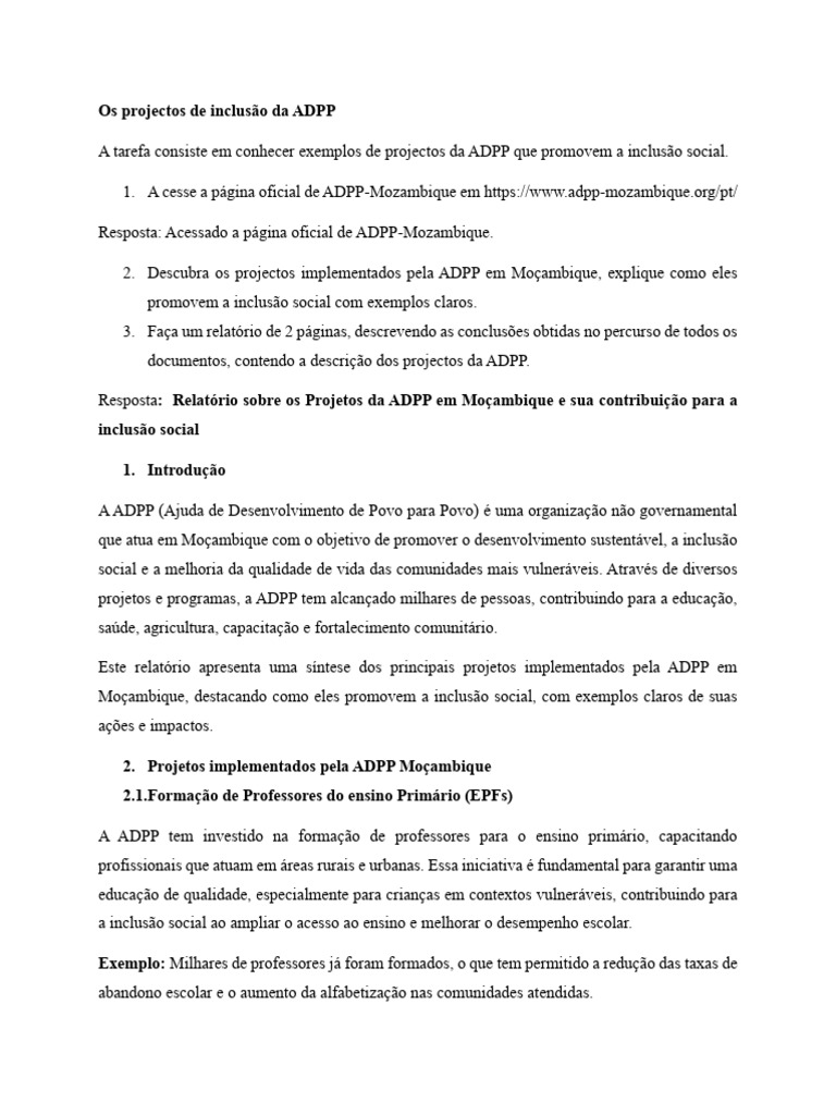 Projetos da ADPP e Inclusão Social | PDF | Exclusão social ...