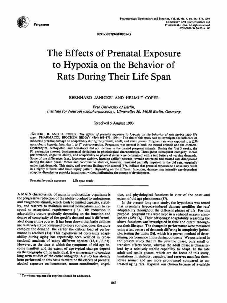Prenatal Hypoxia Effects on Rat Behavior | PDF | Prenatal Development ...