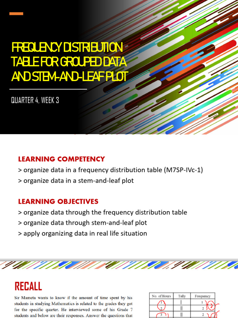 Q4 W3 Frequency Distribution Table For Grouped Data and Stem Leaf Plot ...