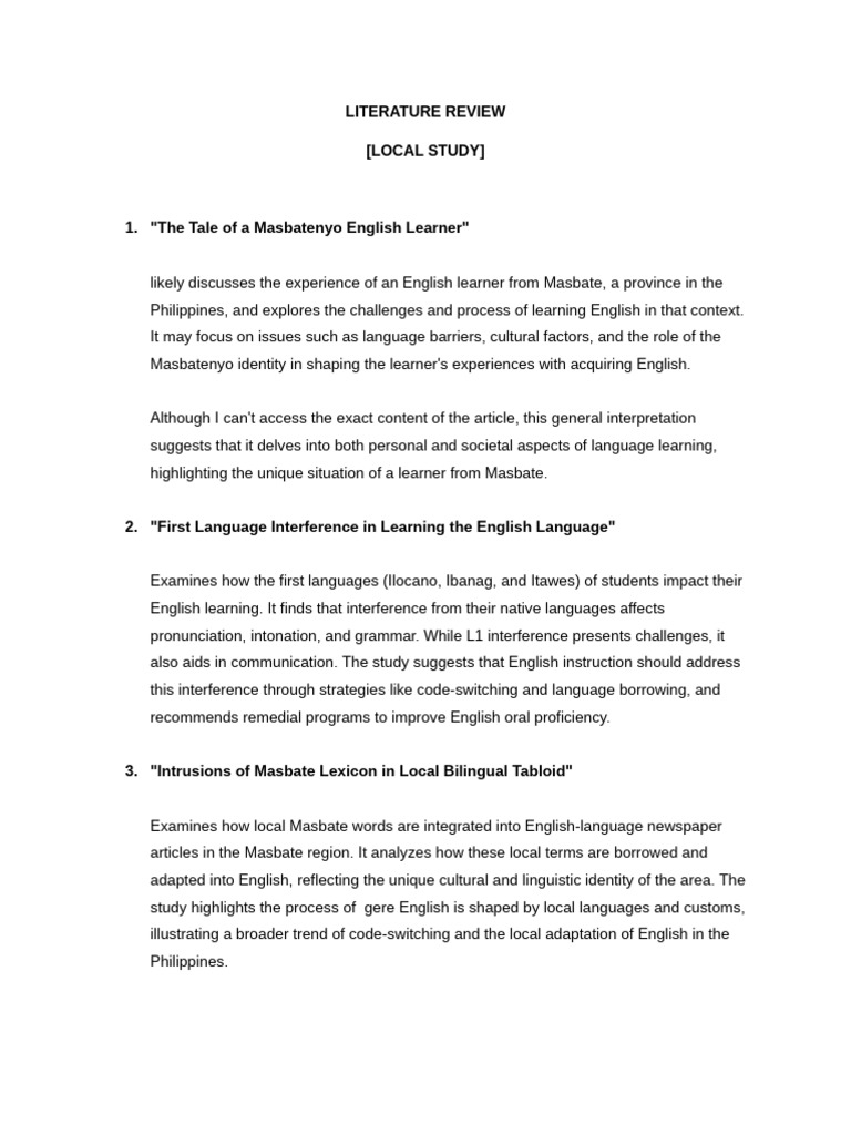 Literature Review (Local Study) | PDF