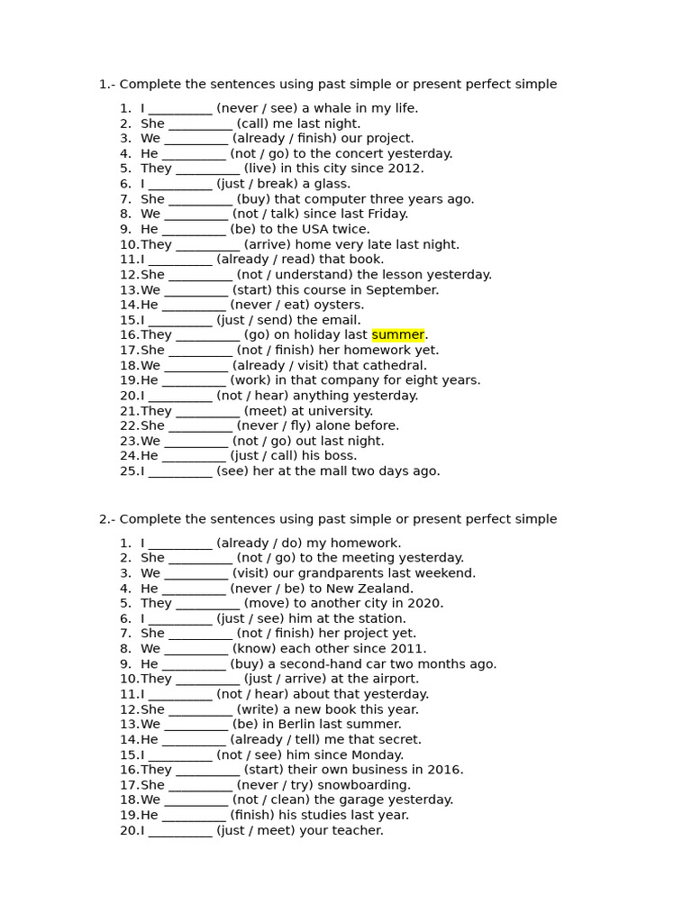 Past Simple Vs Present Perfect Simple 4 | PDF | Chess | Chess Theory