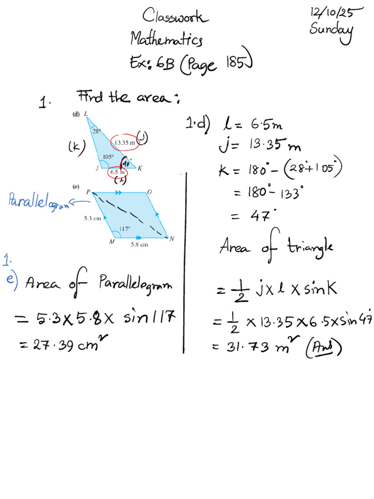 Classwork Mathematics VIII 12.10.25 | PDF
