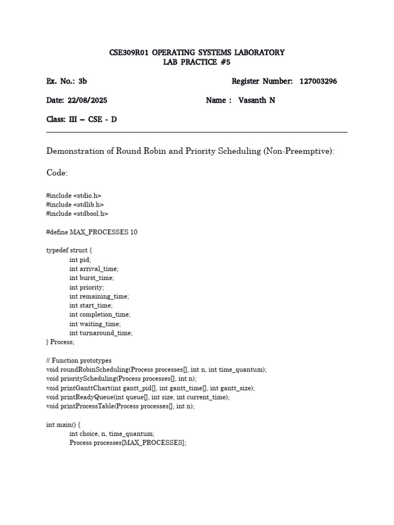 Round Robin & Priority Scheduling Lab | PDF | Computer Engineering ...