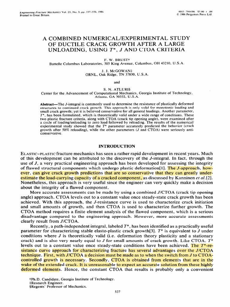 A Combined Numerical & Experimental Study of Ductile Crack Growth After ...