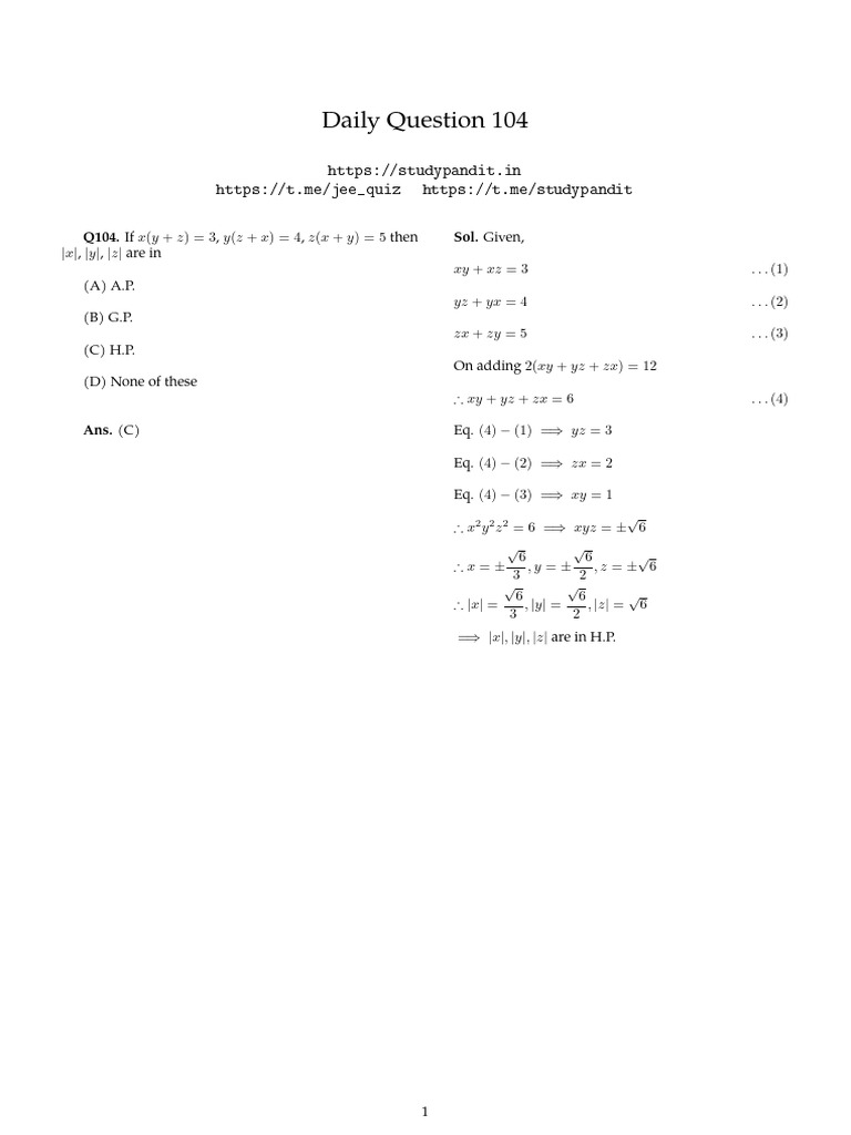 Daily Math Question 104 Solution | PDF