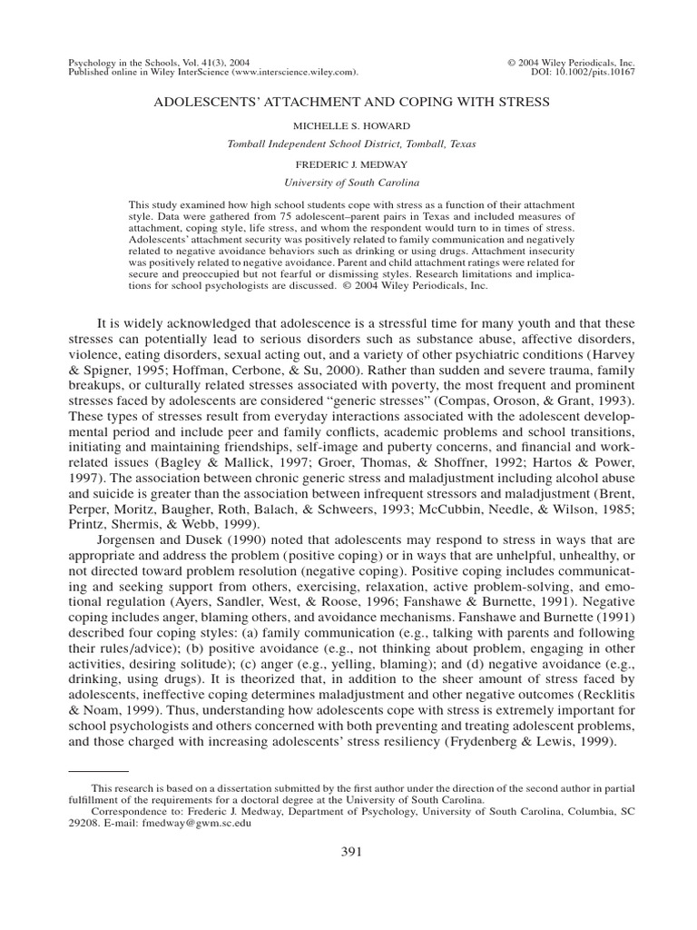 Adolescent Stress Coping and Attachment | PDF | Attachment Theory ...