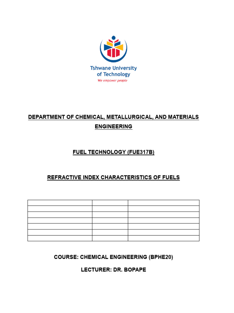 Refractive Index Characteristics of Fuels PRACTICAL REPORT | PDF ...