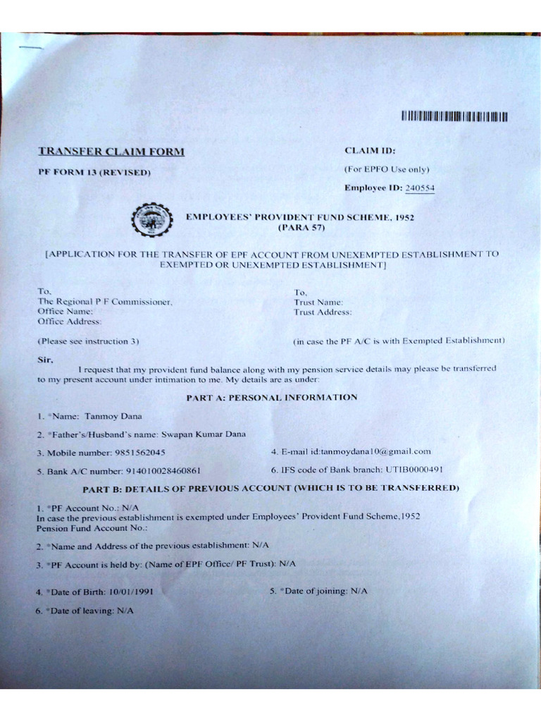 PF Transfer Form | PDF