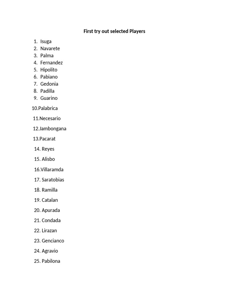 First Try Out Selected Players | PDF