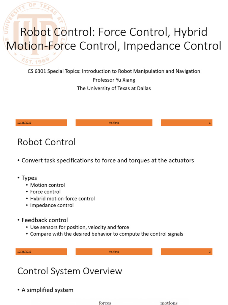 Robot Control Techniques Overview | PDF | Force | Mechanics